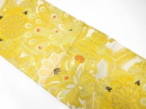 アンティーク　孔雀に唐花・菊模様織り出し丸帯（材料）